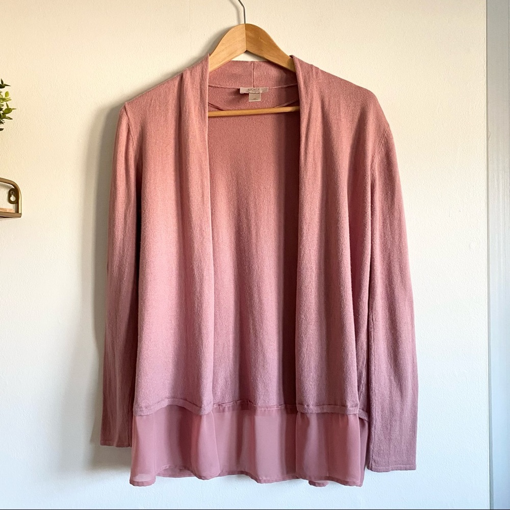 Loft Petite Open Knit Cardigan in Mauve Pink